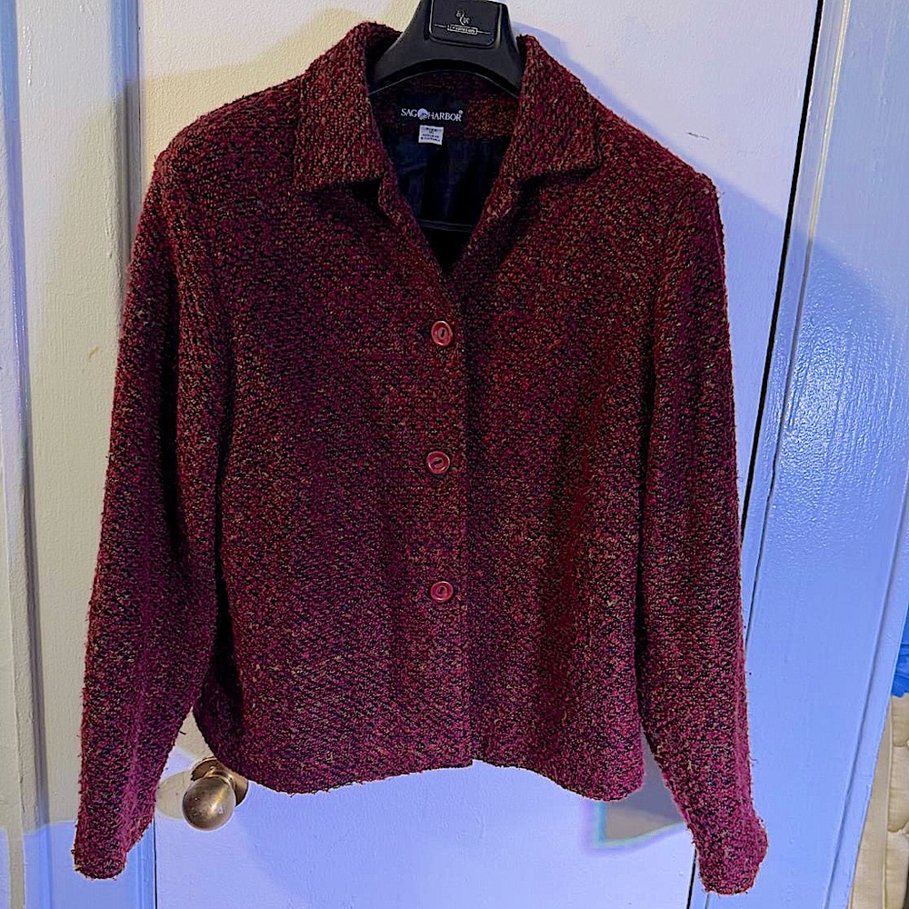 Red/Burgundy Multi color Lined Tweed Jacket